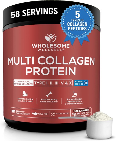 Wholesome Wellness Premium Multi Collagen Peptides Powder for Women and Men | 5 Types of Hydrolyzed Collagen | Grass-Fed product image